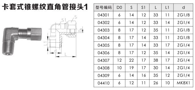 卡套式锥螺纹直角管接头