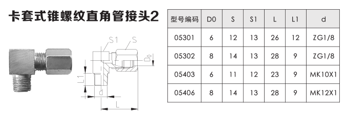 卡套式锥螺纹直角管接头