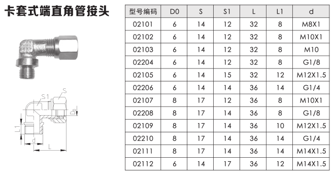 端直通卡套式直角接头